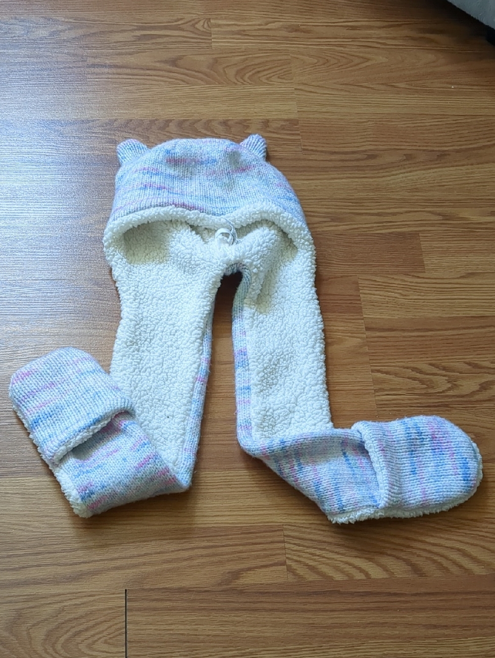 3-in-1 Sherpa-Lined Marled Knit Animal Hood, Scarf, and Mitten Set
